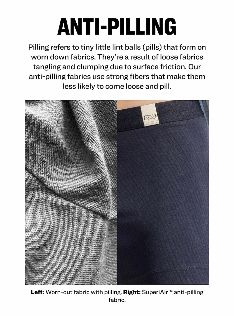 Anti-Pilling Pilling refers to tiny little lint balls (pills) that form on worn down fabrics. They’re a result of loose fabrics tangling and clumping due to surface friction. Our anti-pilling fabrics use strong fibers that make them less likely to come loose and pill.  Left: Worn-out fabric with pilling. Right: SuperiAir™ anti-pilling fabric.