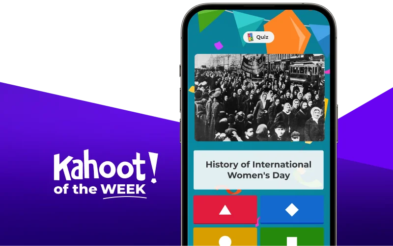 iPhone displaying a kahoot entitled ''Women and the Music Industry''