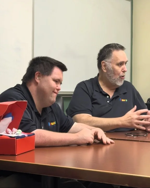 John and Mark speaking with students