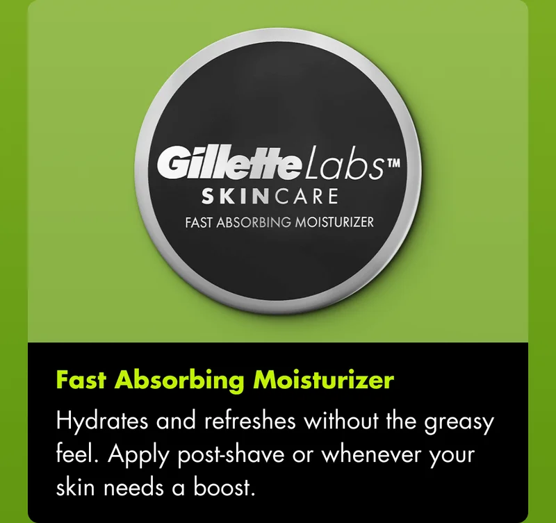 GilletteLabs Fast Absorbing Moisturizer - Hydrates and refreshes without the greasy feel. Apply post-shave or whenever your skin needs a boost.