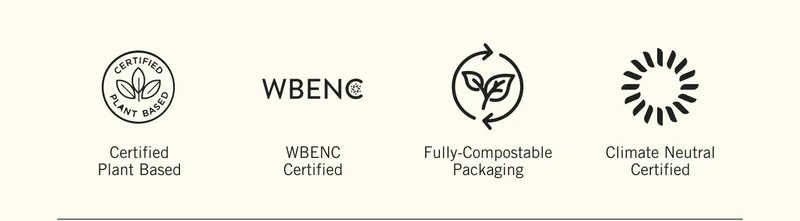 Certified Plant Based. WBE NC Certified. Fully-Compostable Packaging. Climate Neutral Certified.