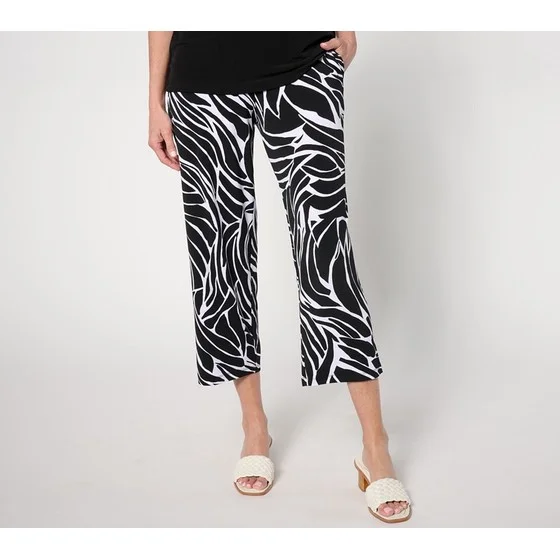 Susan Graver Regular Printed Liquid Knit Straight-Leg Crop Pants