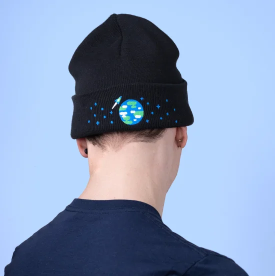 Embroidered Earth Beanie