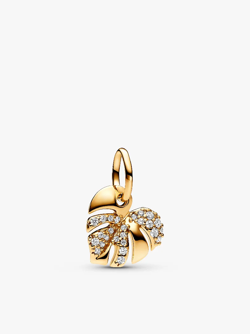 Sparkling Monstera Leaf Dangle Charm