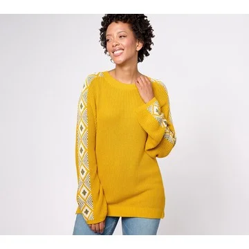 Denim & Co. Canyon Retreat Contrasting Sleeve Stitch Sweater