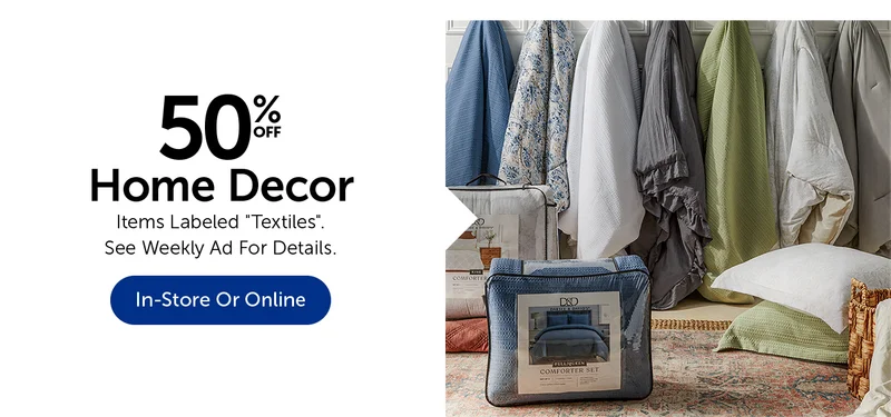 50% Off Home Decor - Items Labeled "Textiles"