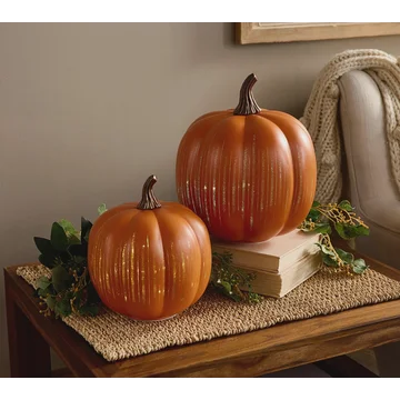 Set of 2 Illuminated Starry Night Glass Pumpkins by Valerie
