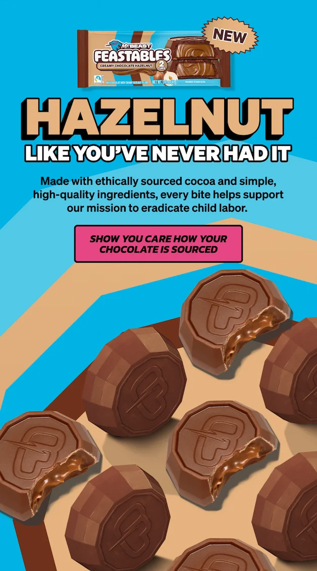 Hazelnut like you've never had it! Made with ethically sourced cocoa and simple high-quality ingredients, every bite helps support our mission to eradicate child labor. Show you care how you chocolate is sourced!