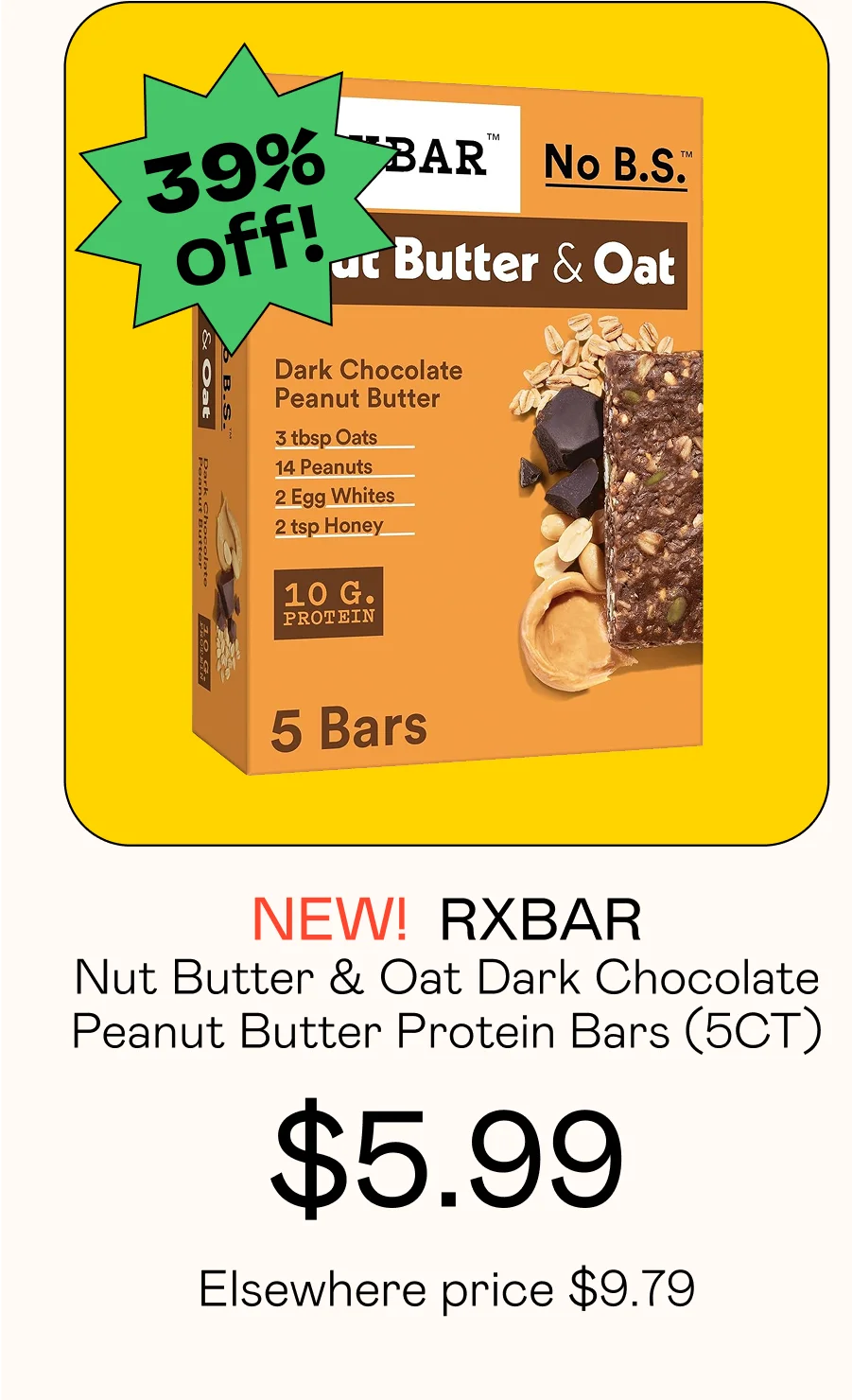 Nut Butter & Oat Dark Chocolate Peanut Butter Protein Bars (5CT)