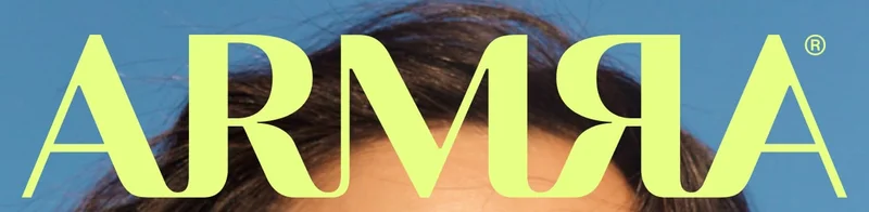 ARMRA logo in soft green lettering on a blue background.
