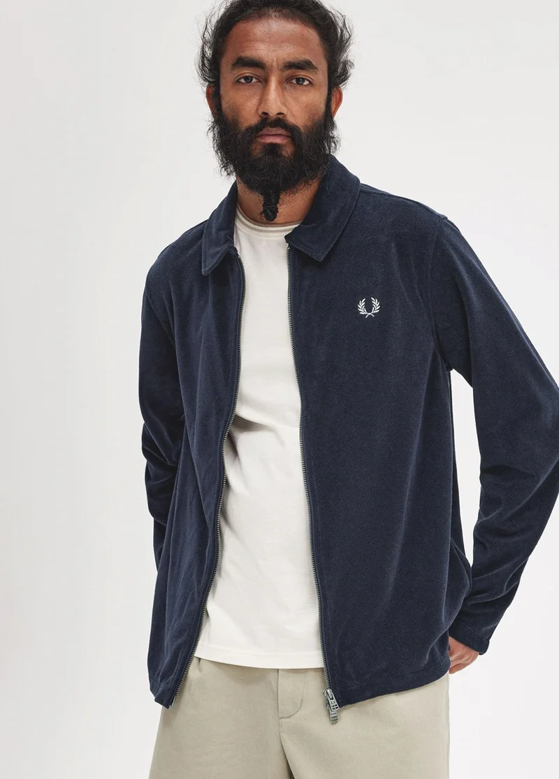 Navy Towelling Textured Zip Through Overshirt
