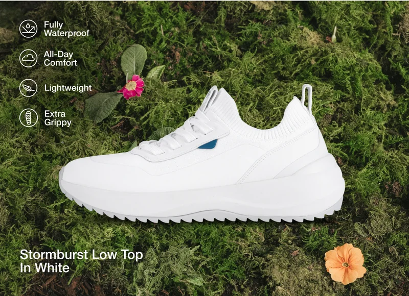 Stormburst Low Top in White. Fully Waterproof, All-Day Comfort, Lightweight, Extra Grippy.