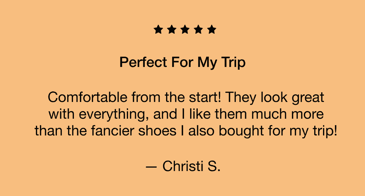 GIF of 5 star reviews for Vessi shoes while traveling.