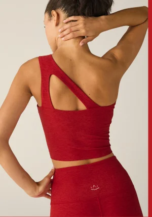 Spacedye The Bold Shoulder Cropped Tank in Ruby Red Heather