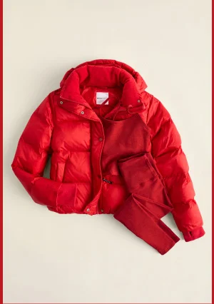 Big Cozy Hooded Puffer Jacket in Ruby Red