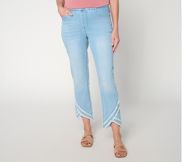 Susan Graver Stretch Denim Petite Slim Leg Jean with Tulip Hem