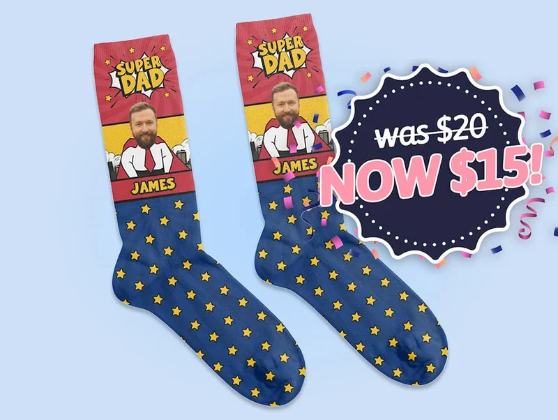 Custom Super Dad Socks. was $20 NOW $15