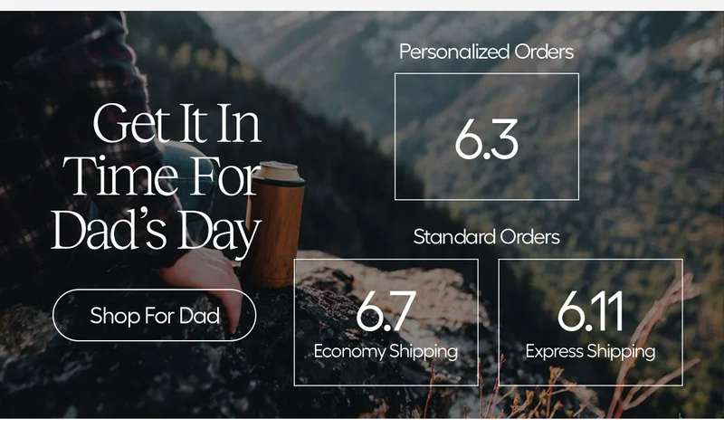 Get It In Time For Dad's Day - Shop For Dad. Personalized Orders: 6/3, Standard Orders Economy Shipping: 6/7, Standard Orders Express Shipping: 6/11