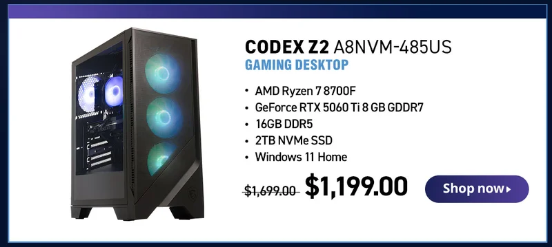 CODEX Z2 A8NVM-485US
GAMING DESKTOP