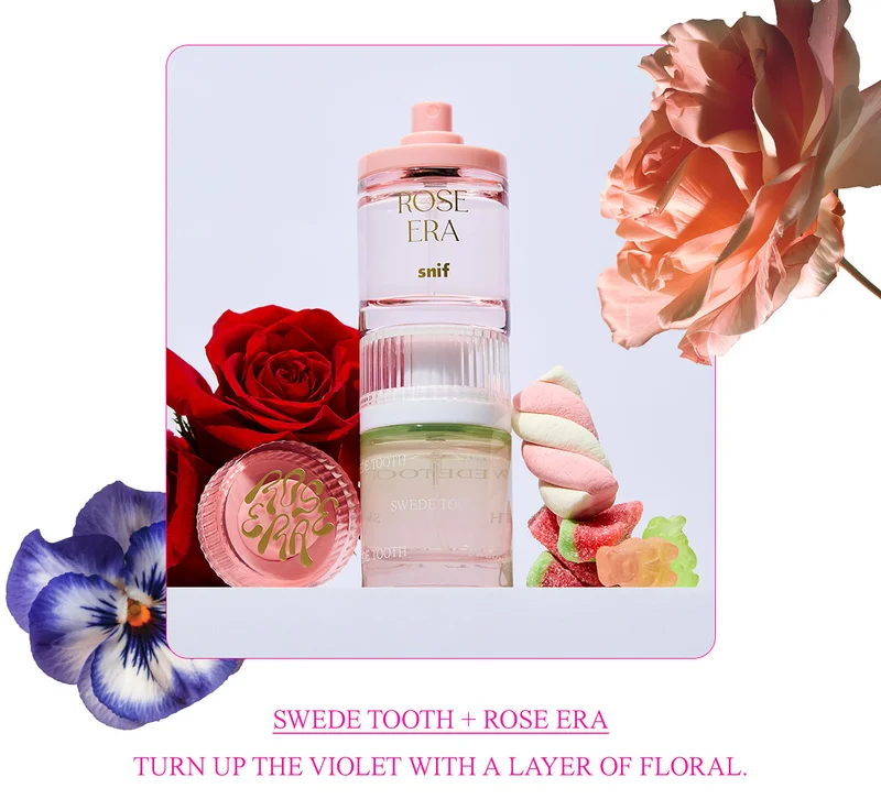 swede tooth + rose era Turn up the violet with a layer of floral.