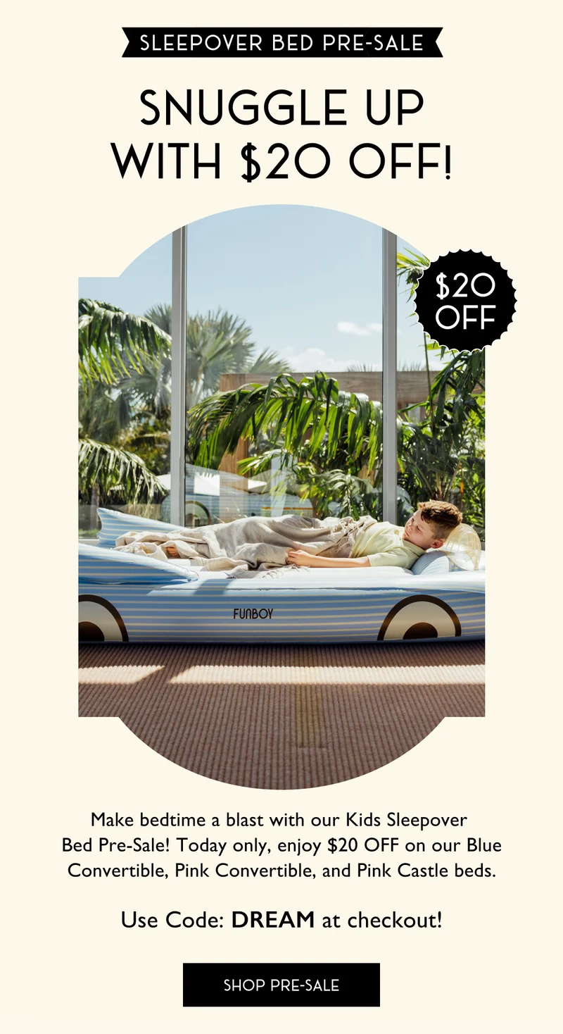 Sleepover Bed Pre-Sale | Snuggle Up With $20 Off! | Make bedtime a blast with our Kids Sleepover Bed Pre-Sale! Today only, enjoy $20 OFF on our Blue Convertible, Pink Convertible, and Pink Castle beds. Use Code: DREAM at checkout! | SHOP PRE-SALE