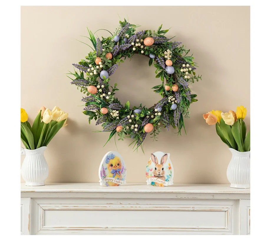 Glitzhome 22"D Easter Eggs and  Lavender Wreath