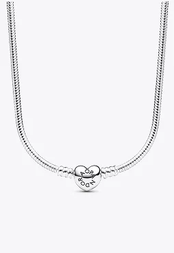 Pandora Moments Snake Chain Bracelet with Heart Clasp