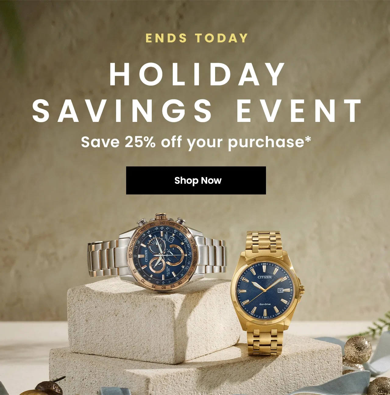 Ends Today! Holiday Savings Event: Save 25% off your purchase*