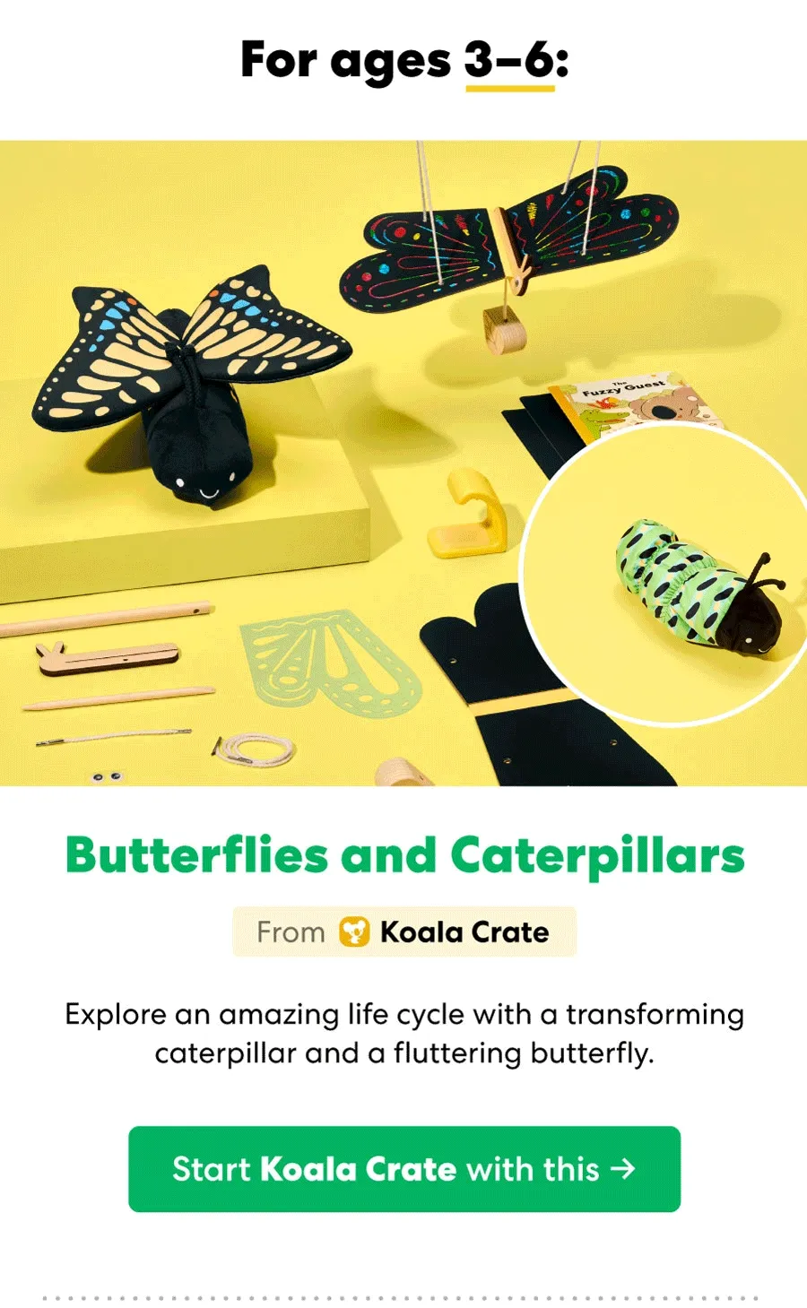 For ages 3-6: Butterflies and Caterpillars Koala Crate