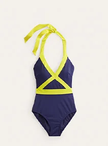 Kefalonia Halterneck Swimsuit - Navy/ Citrus Colourblock