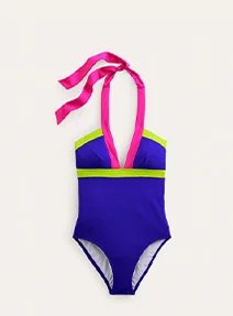 Ithaca Halter Swimsuit - Blue Colourblock