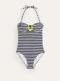 Taormina Bandeau Swimsuit - Navy/Ivory Stripe