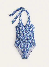 Levanzo Ruched Halter Swimsuit - Surf The Web, Pineapple Wave