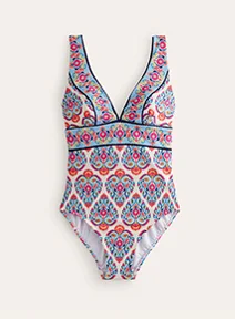 Porto V-neck Swimsuit - Ivory, Flora Stamp