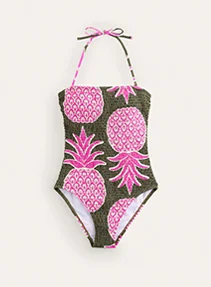Milos Smocked Bandeau Swimsuit - Winter Moss, Pineapple Pop