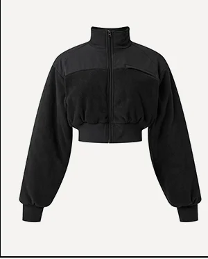 POLAR FLEEVE CROPPED WINTRY MIX JACKET IN BLACK