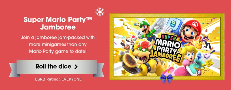 Super Mario Party Jamboree. Join a jamboree jam-packed with more minigames than any Mario Party game to date! Roll the dice. ESRB Rating: EVERYONE.