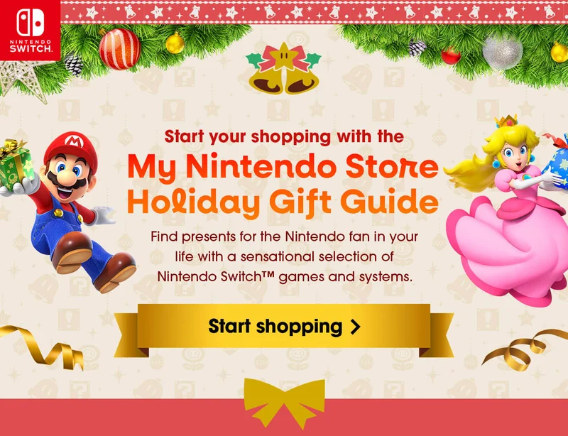 Start your shopping with the My Nintendo Store Holiday Gift Guide. Find presents for the Nintendo fan in your life with a sensational selection of Nintendo Switch games and systems. Start shopping.