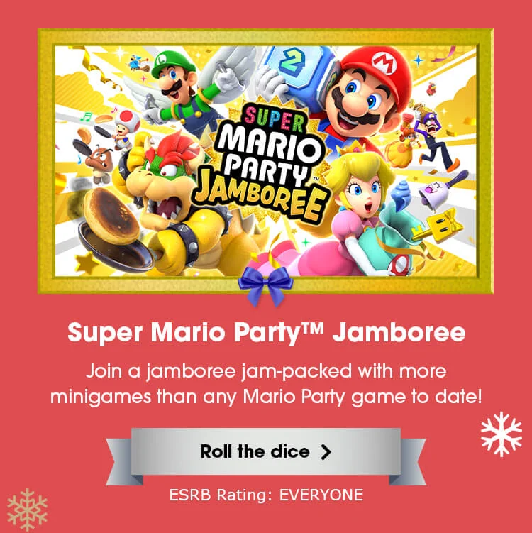Super Mario Party Jamboree. Join a jamboree jam-packed with more minigames than any Mario Party game to date! Roll the dice. ESRB Rating: EVERYONE.