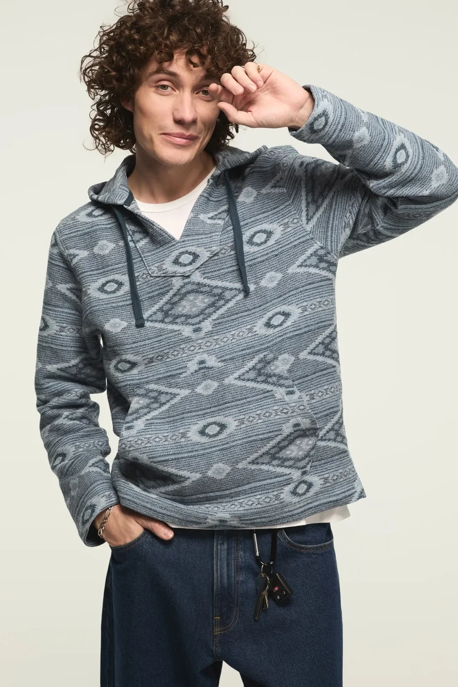 Image of Lucky Brand Woven Jacquard Baja -Men's Clothing Tops Sweaters in Blue Multi