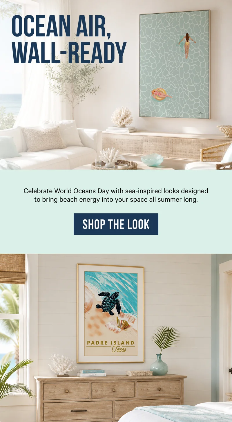 Ocean Air, Wall-Ready: Celebrate World Oceans Day with sea-inspired looks designed to bring beach energy into your space all summer long.