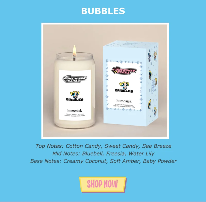 Bubbles | Top notes: Cotton Candy, Sweet Candy, Sea Breeze | Mid notes: Bluebell, Freesia, Water Lily | Base notes: Creamy Coconut, Soft Amber, Baby Powder | Shop now