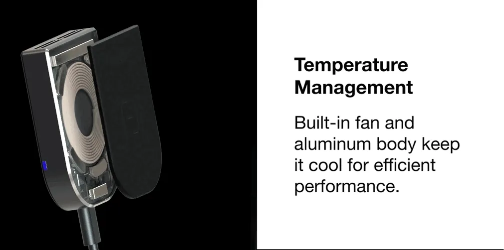 Temperatur Management - Built-in fan and aluminiun body keep it cool for efficient performance
