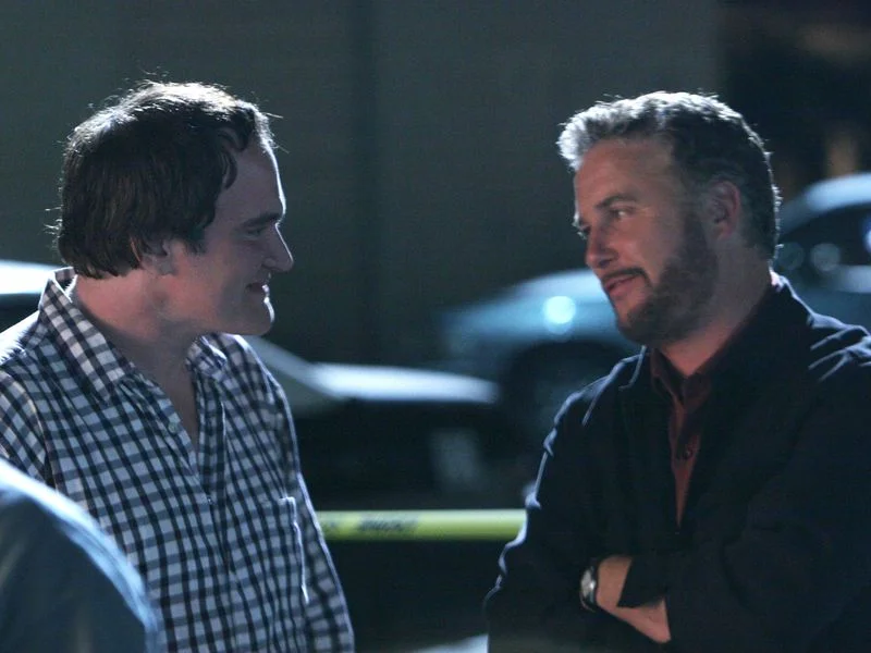 Quentin Tarantino and William Petersen on the set of 'CSI'