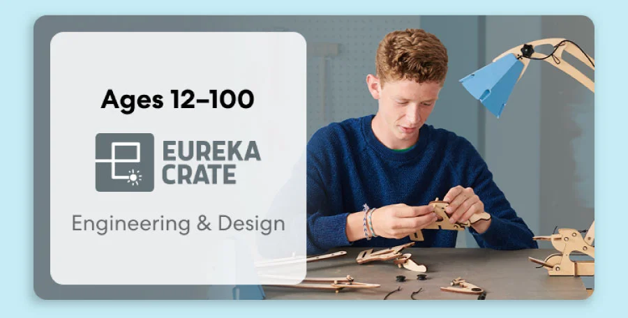 Teen creating an advanced KiwiCo project. Ideal for ages 12+ to spark creativity and innovation.