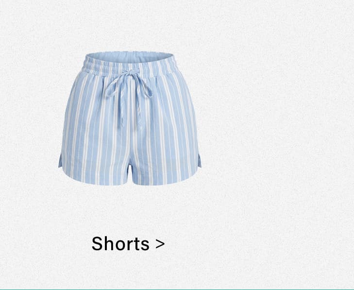 Light blue and white striped shorts featuring an elastic drawstring waist, perfect for summer. Shop our new collection of stylish casual shorts.