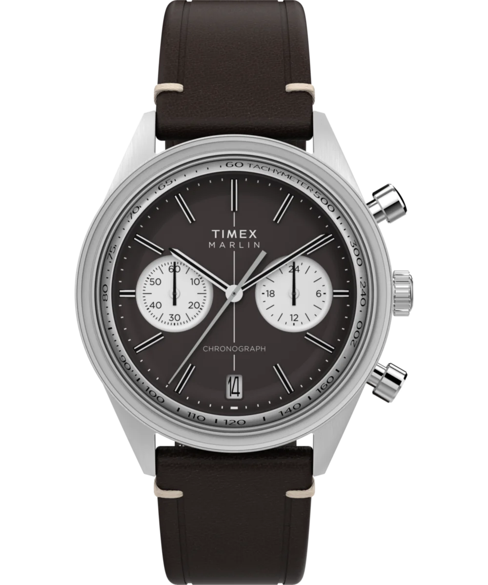 Image of Marlin® Jet Quartz Chronograph 40mm Leather Strap Watch