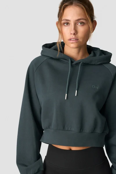 Image of Everyday Cropped Hoodie Wmn Dark Green
