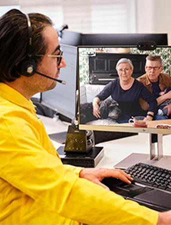 An IKEA Bathroom Expert conducts a virtual bathroom planning appointment with a customer over a video call