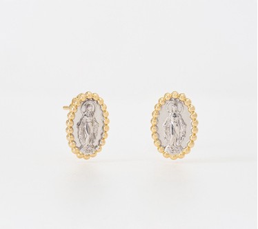 David Markstein Bronze Miraculous Medal Bead Border Earrings